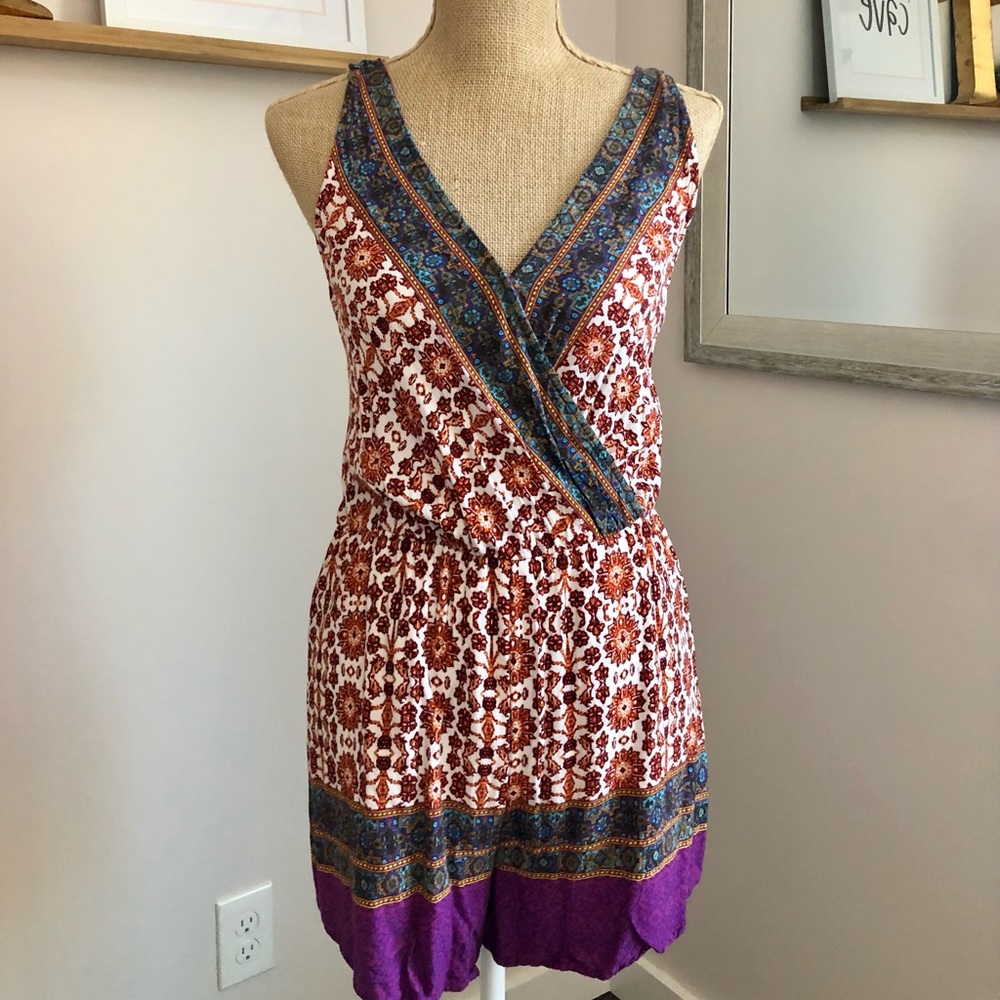 Surplice Boho Floral Criss Cross Back Romper - Picture 7 of 16
